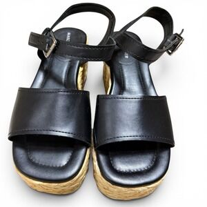 Marc Fisher Black Espadrille Platform Sandals Womens Size 8M Ankle Strap Wedge